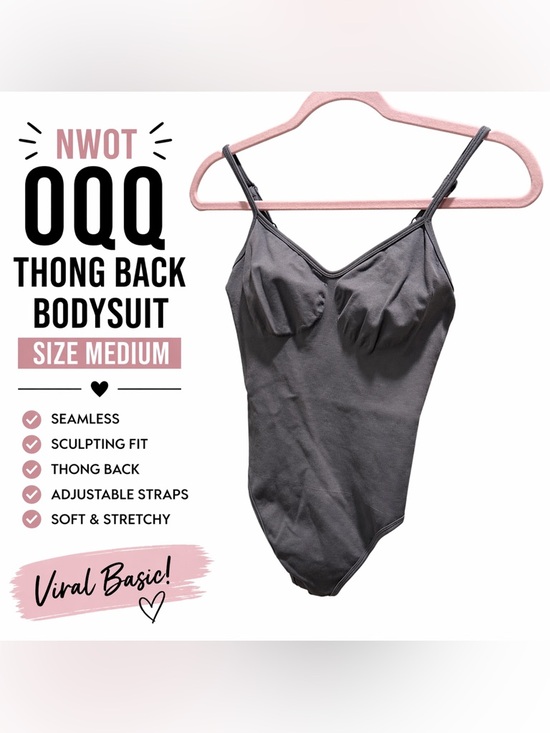 Tops - NWOT OQQ Seamless Thong Bodysuit Medium Gray Sculpting Stretch Cami Slim Fit